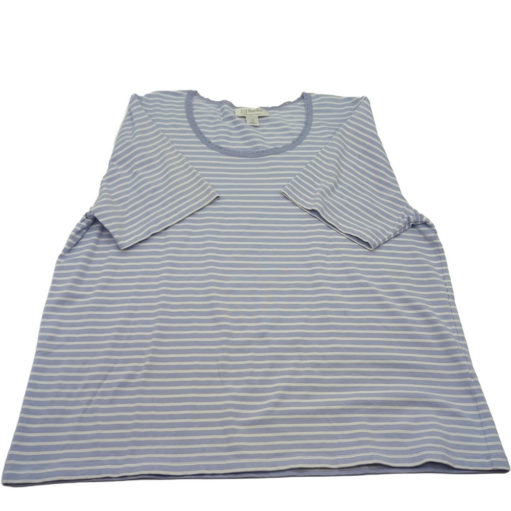 CJ Banks Christopher & Banks Blue White Striped Lace Trim Scoop Neck Top 1X